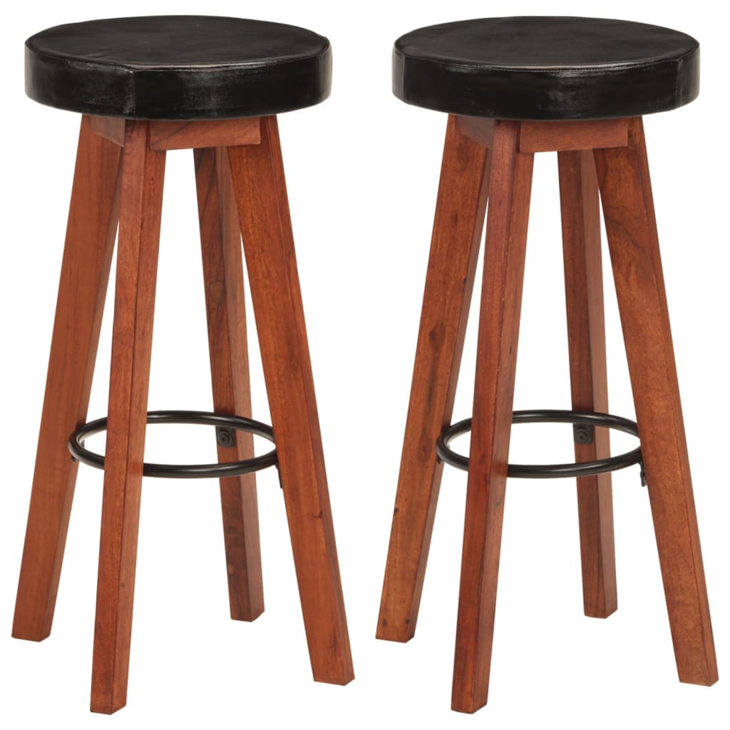 Tabourets de bar 2 pcs cuir véritable et bois d'acacia massif