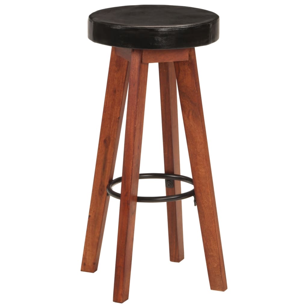 Tabourets de bar 2 pcs cuir véritable et bois d'acacia massif