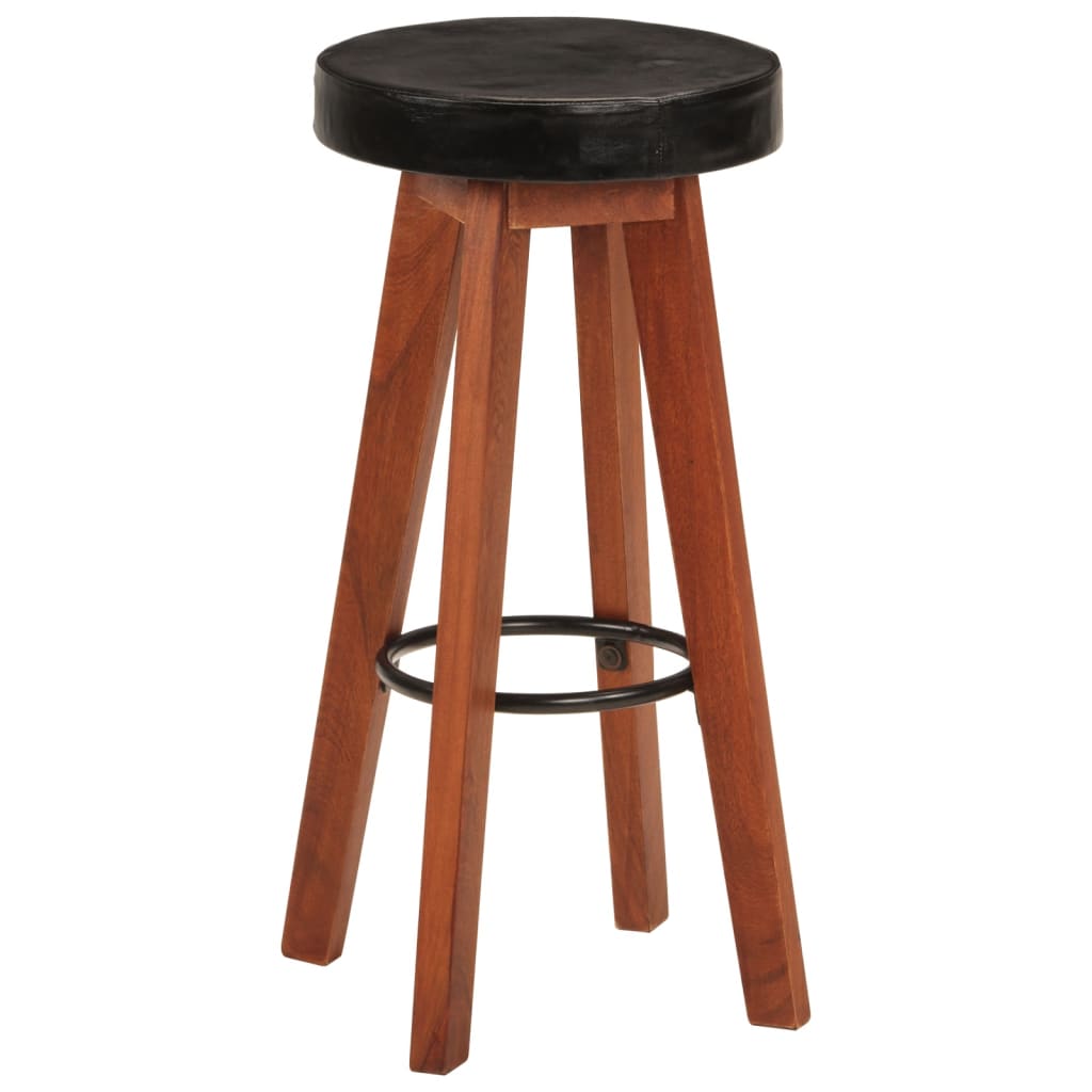 Tabourets de bar 2 pcs cuir véritable et bois d'acacia massif