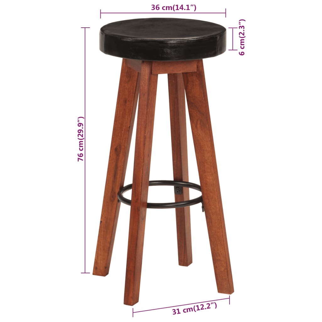 Tabourets de bar 2 pcs cuir véritable et bois d'acacia massif