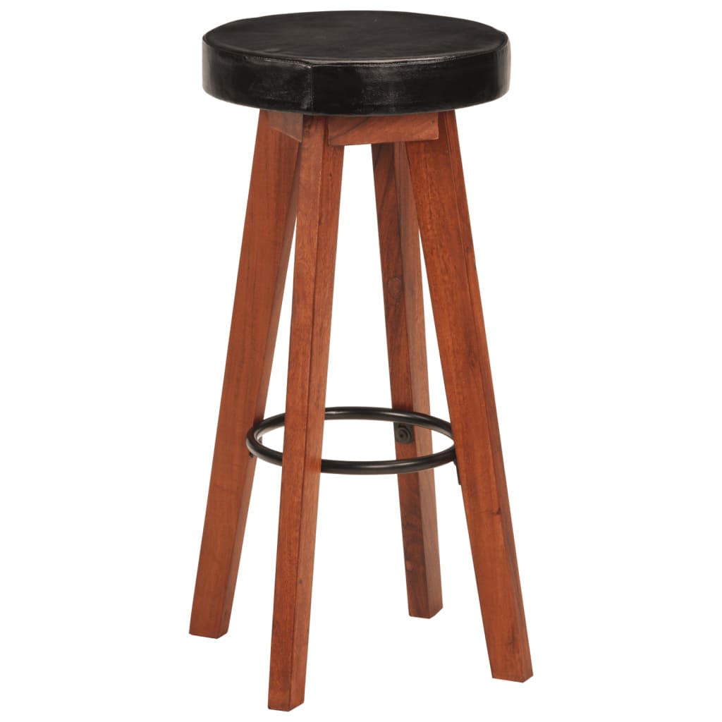 Tabourets de bar 2 pcs cuir véritable et bois d'acacia massif