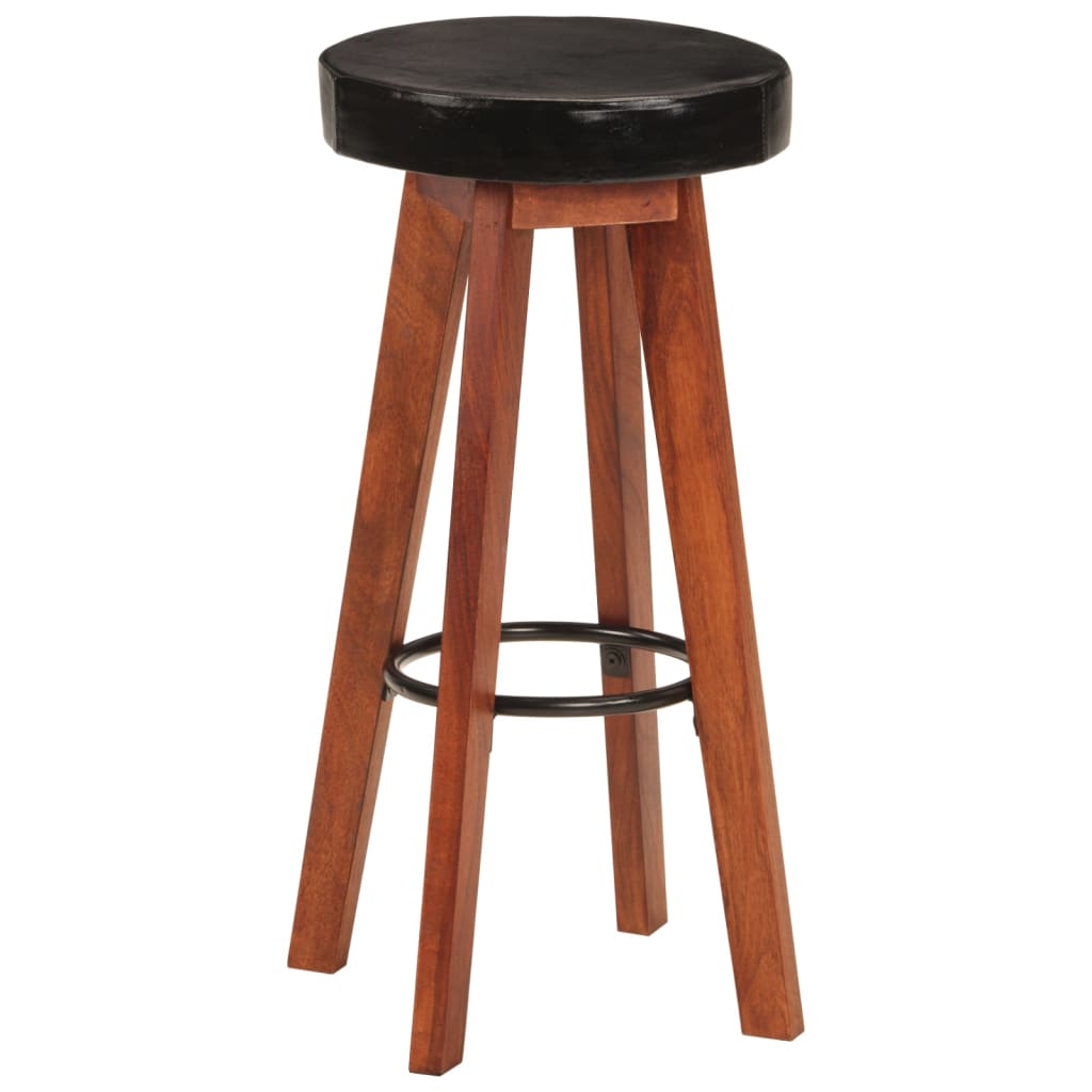 Tabourets de bar 2 pcs cuir véritable et bois d'acacia massif