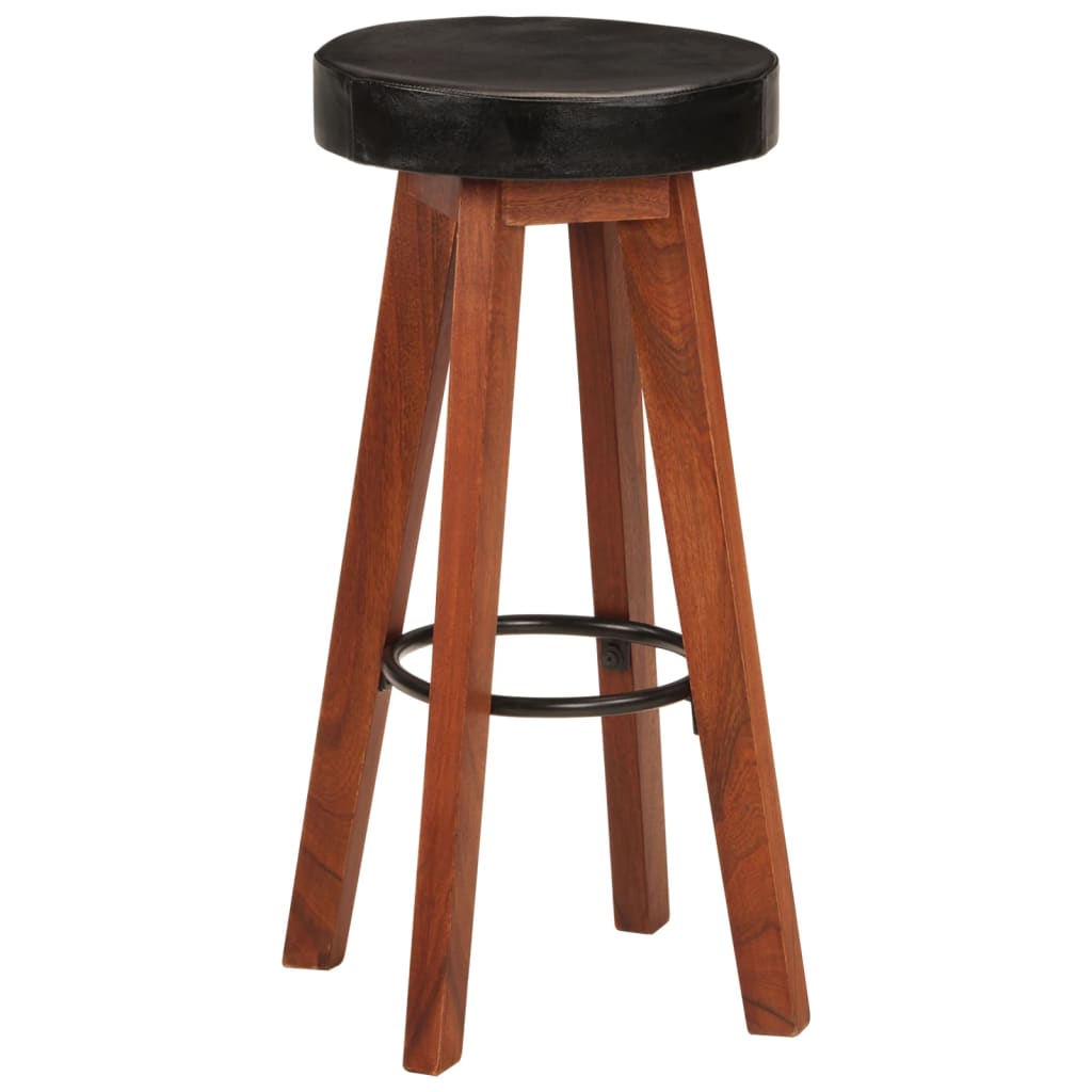 Tabourets de bar 2 pcs cuir véritable et bois d'acacia massif