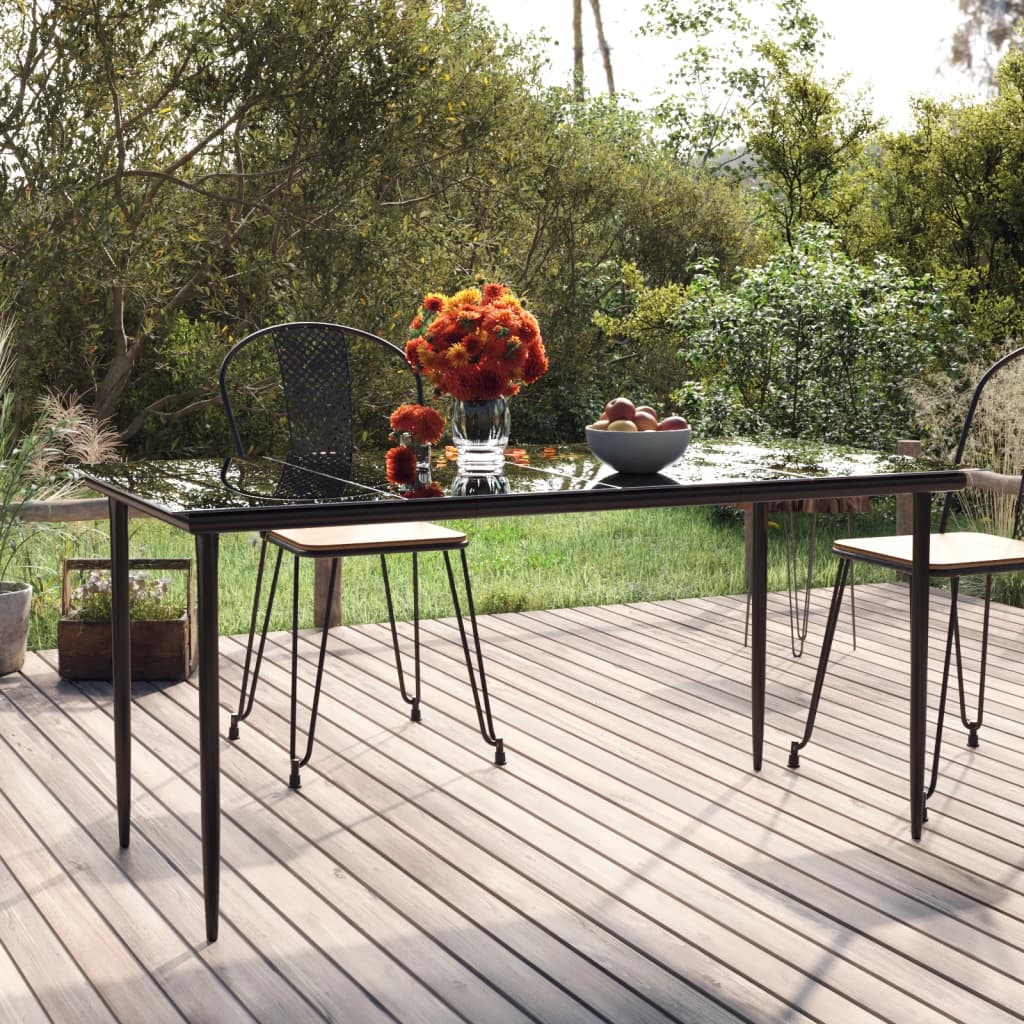 Table de jardin 200x100x74 cm acier et verre noir