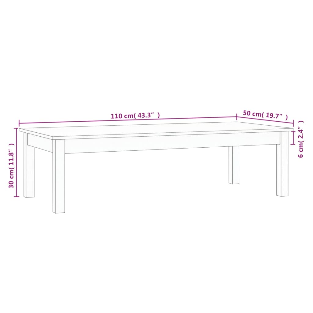 Table basse 80x50x40 cm en bois de pin massif