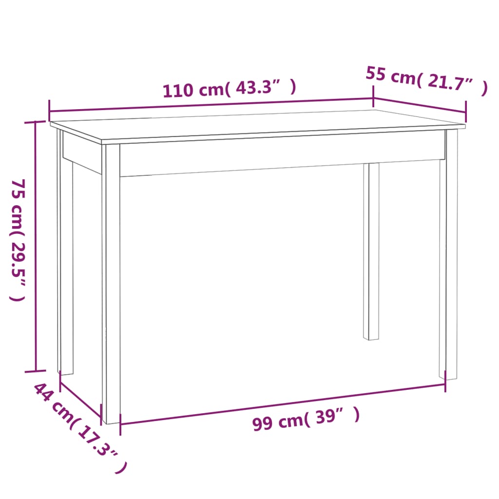 Eettafel 110x55x75 cm massief grenenhout