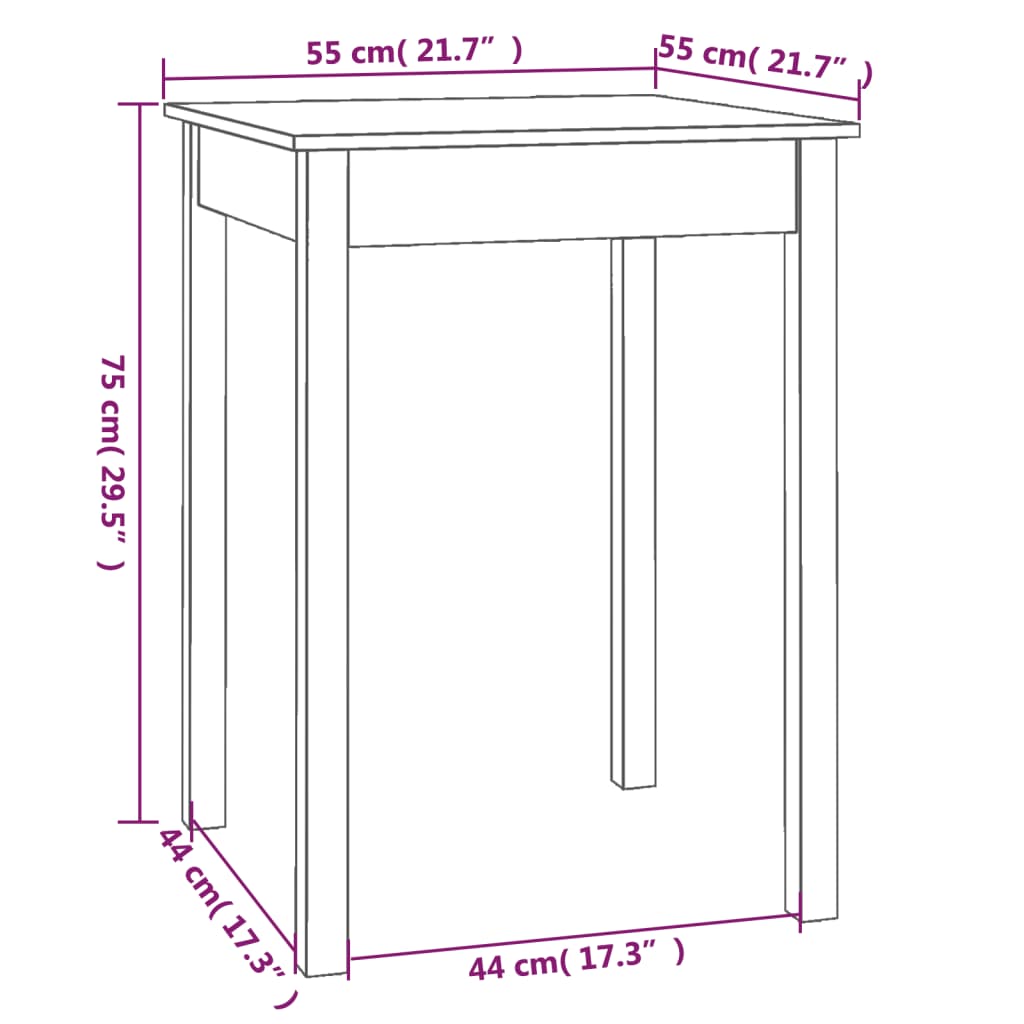 Eettafel 110x55x75 cm massief grenenhout