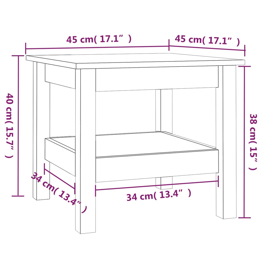 Salontafel 35x35x40 cm massief grenenhout