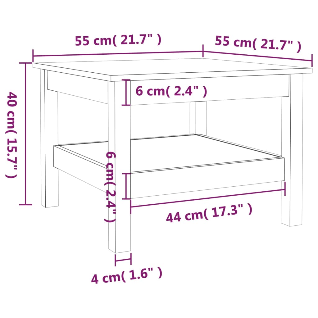 Table basse 35x35x40 cm en bois de pin massif