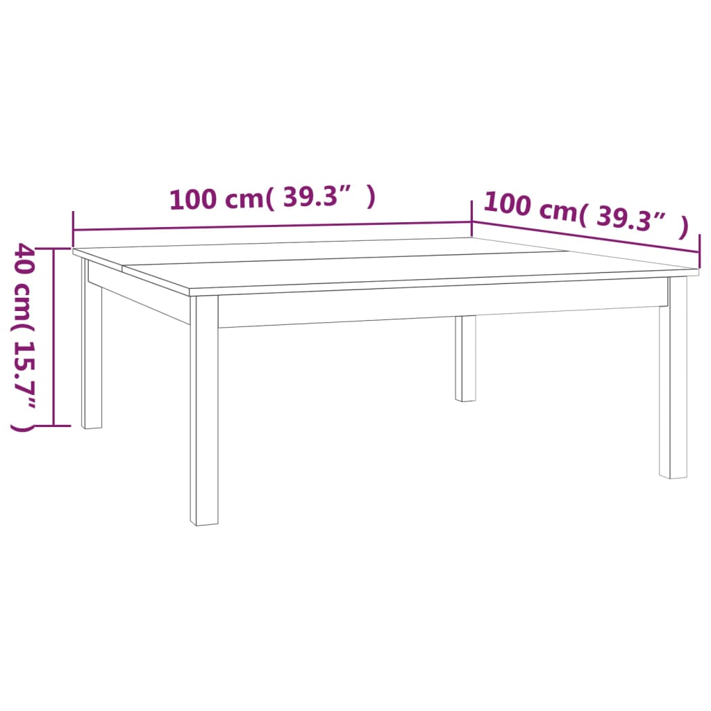 Table basse 80x50x40 cm en bois de pin massif