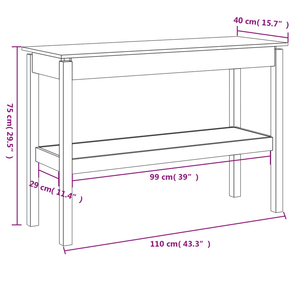 Wandtafel 80x40x75 cm massief grenenhout