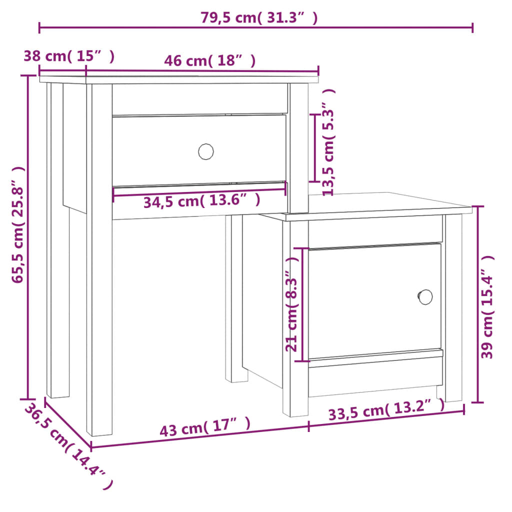 Nachtkastje 79,5x38x65,5 cm massief grenenhout