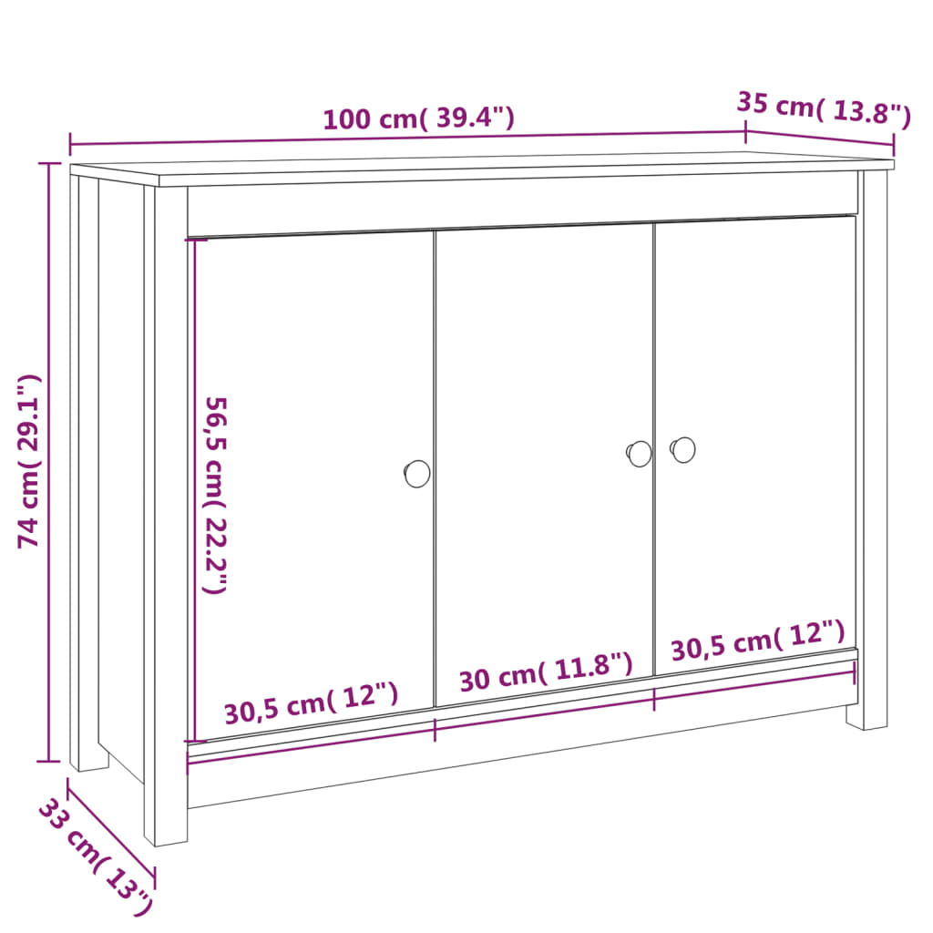 Dressoir 100x35x74 cm massief grenenhout