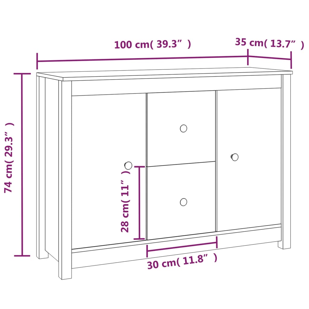 Buffet 100x35x74 cm en bois de pin massif