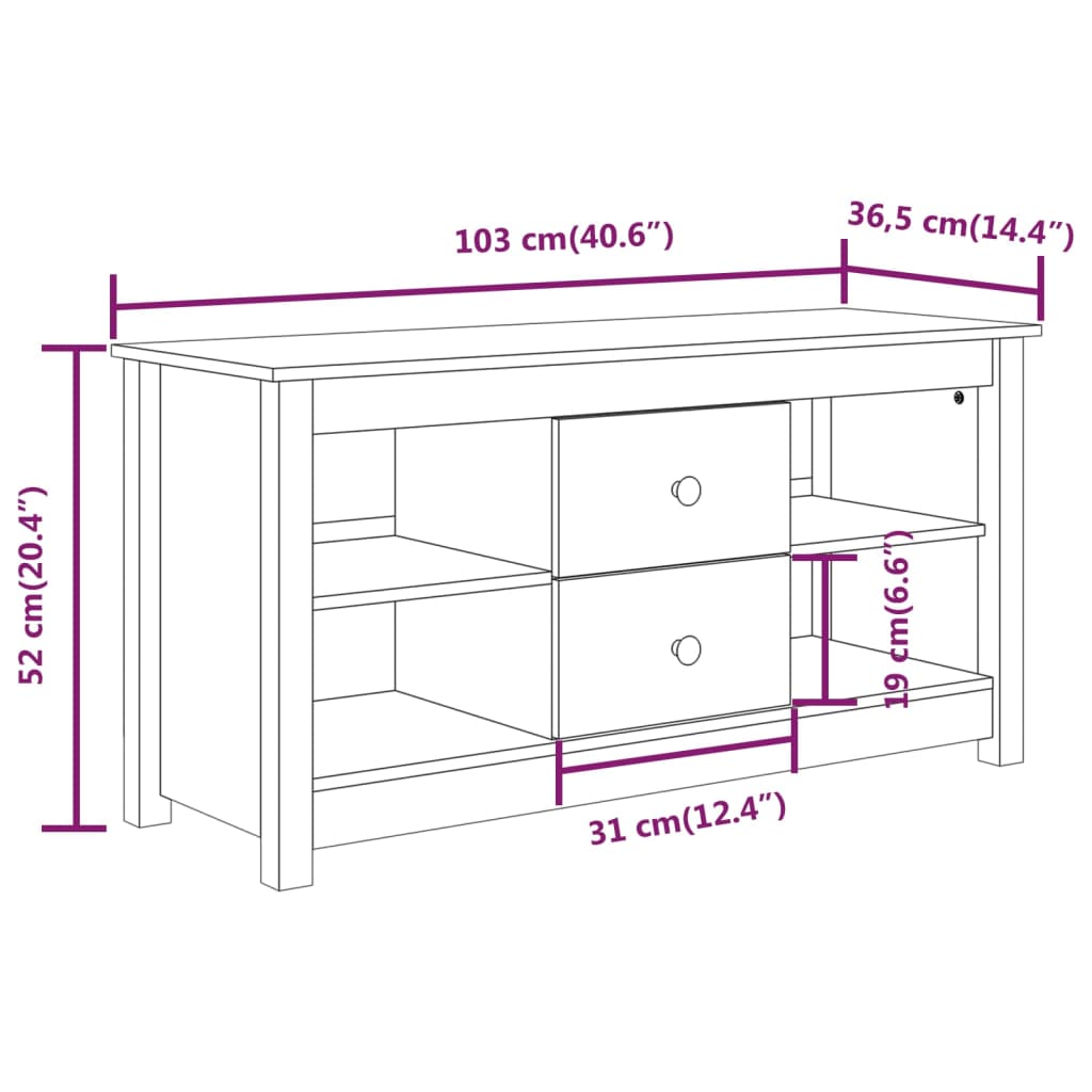 Meuble TV 103x36,5x52 cm en bois de pin massif