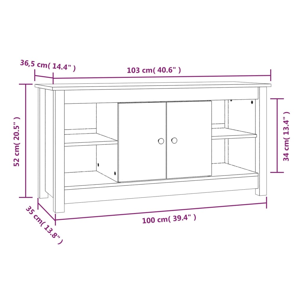 Meuble TV 103x36,5x52 cm en bois de pin massif