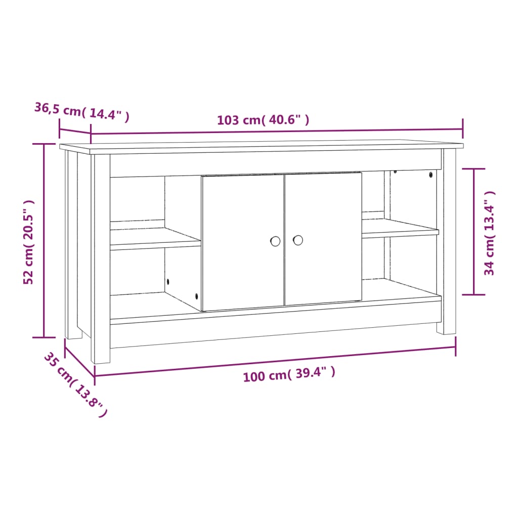 Meuble TV 103x36,5x52 cm en bois de pin massif