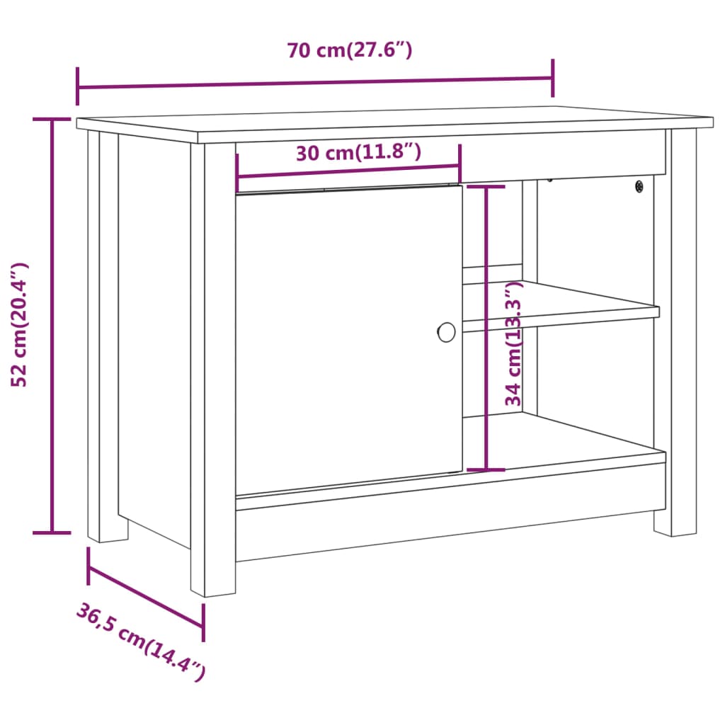 Meuble TV 70x36,5x52 cm en bois de pin massif