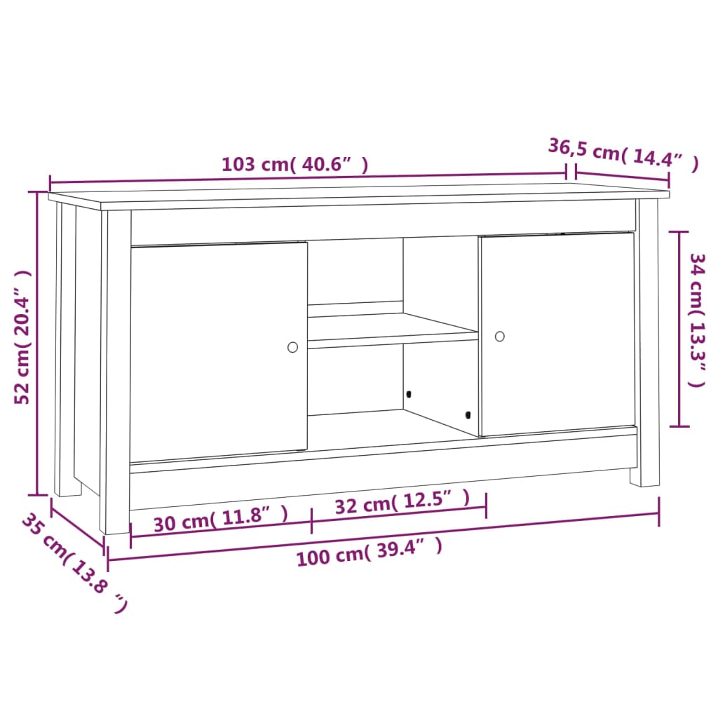 Tv-meubel 103x36,5x52 cm massief grenenhout