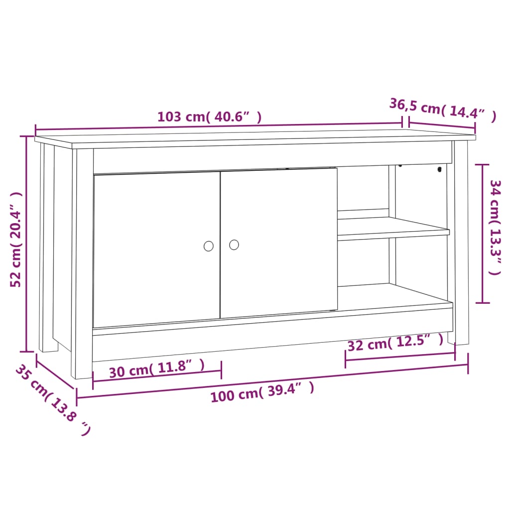 Meuble TV 103x36,5x52 cm en bois de pin massif