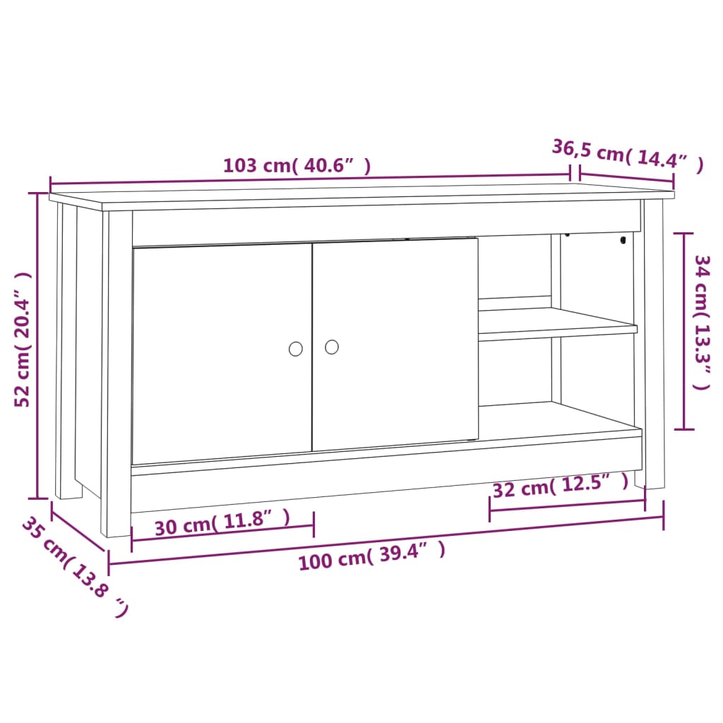 Tv-meubel 103x36,5x52 cm massief grenenhout