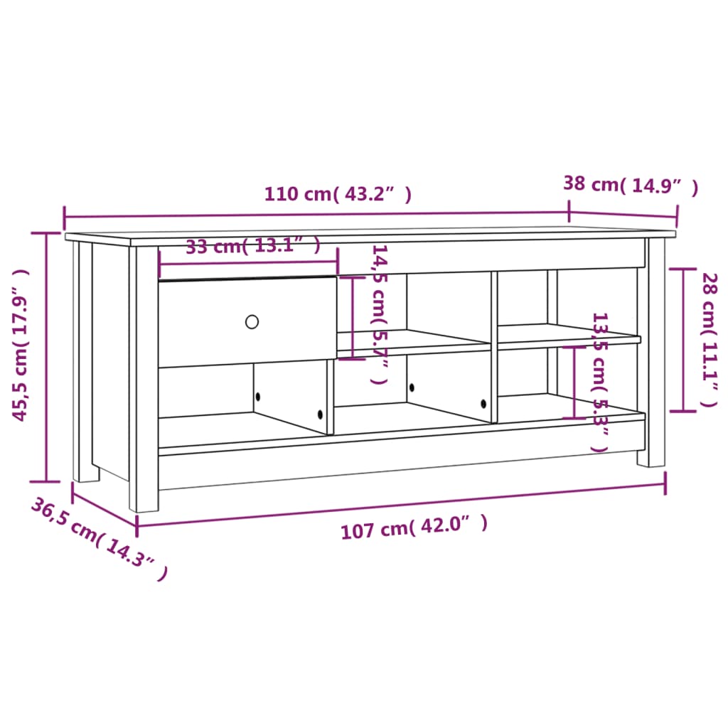 Schoenenkast 110x38x45,5 cm massief grenenhout