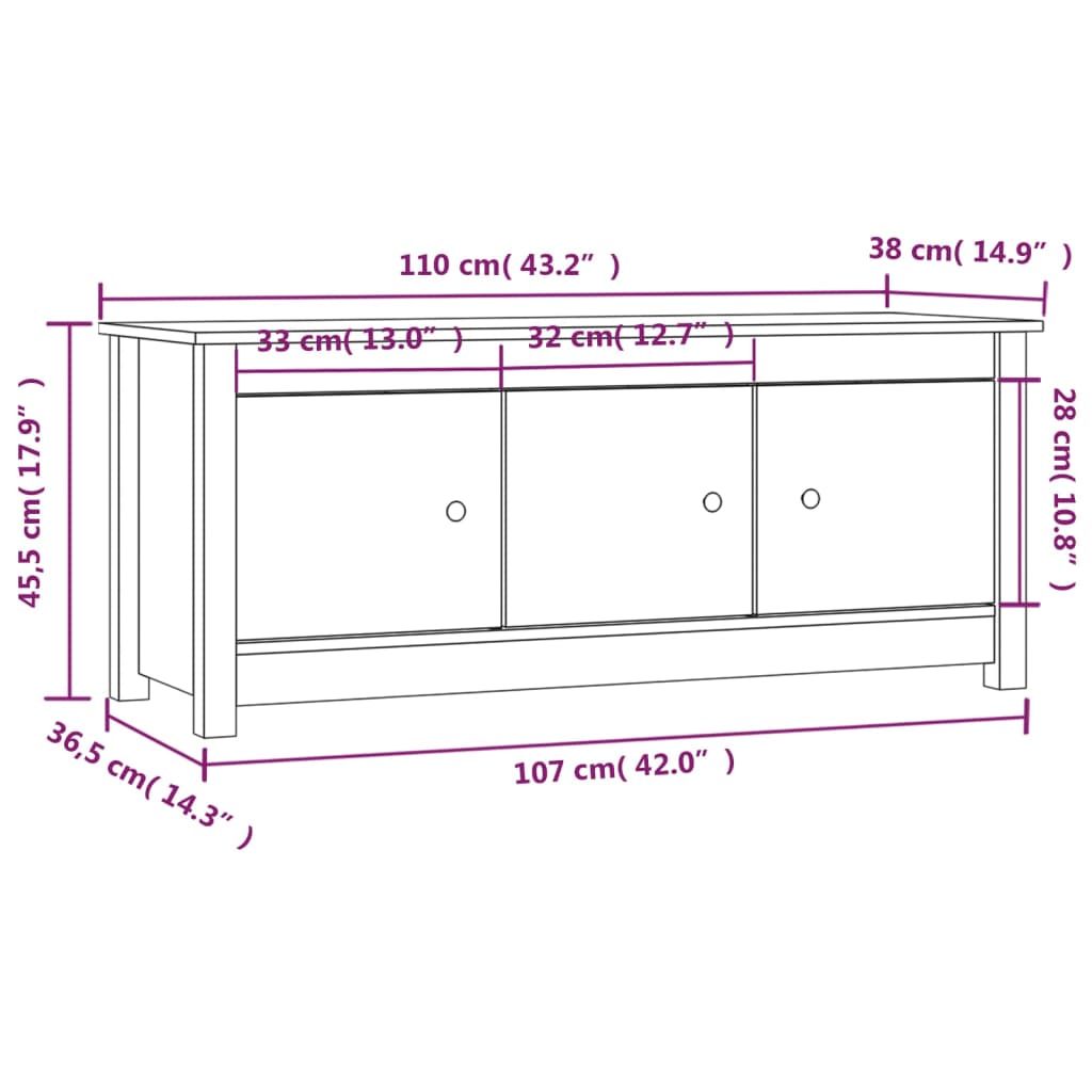 Schoenenkast 110x38x45,5 cm massief grenenhout