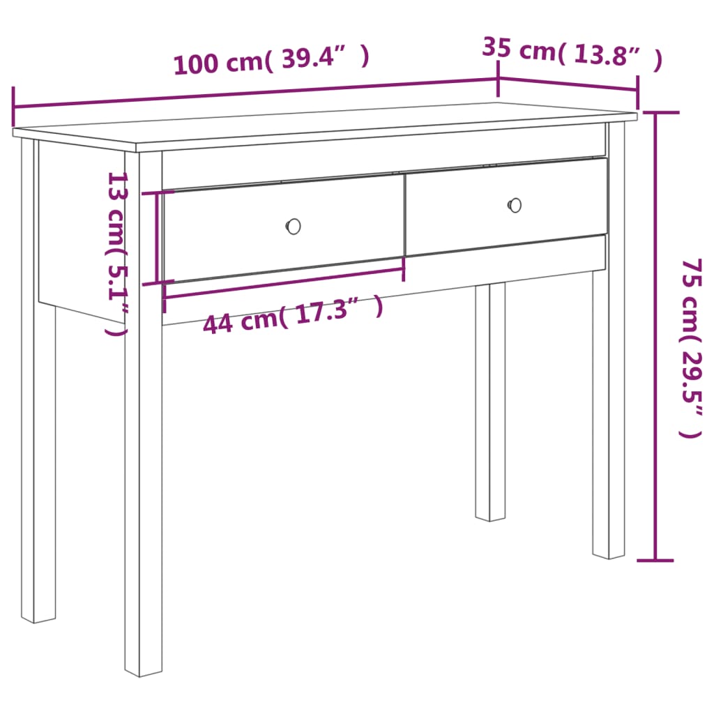 Table console 70x35x75 cm en bois de pin massif