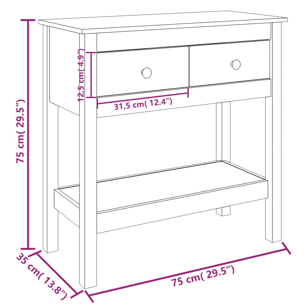 Wandtafel 75x35x75 cm massief grenenhout