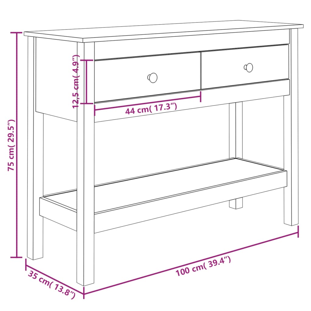 Wandtafel 75x35x75 cm massief grenenhout