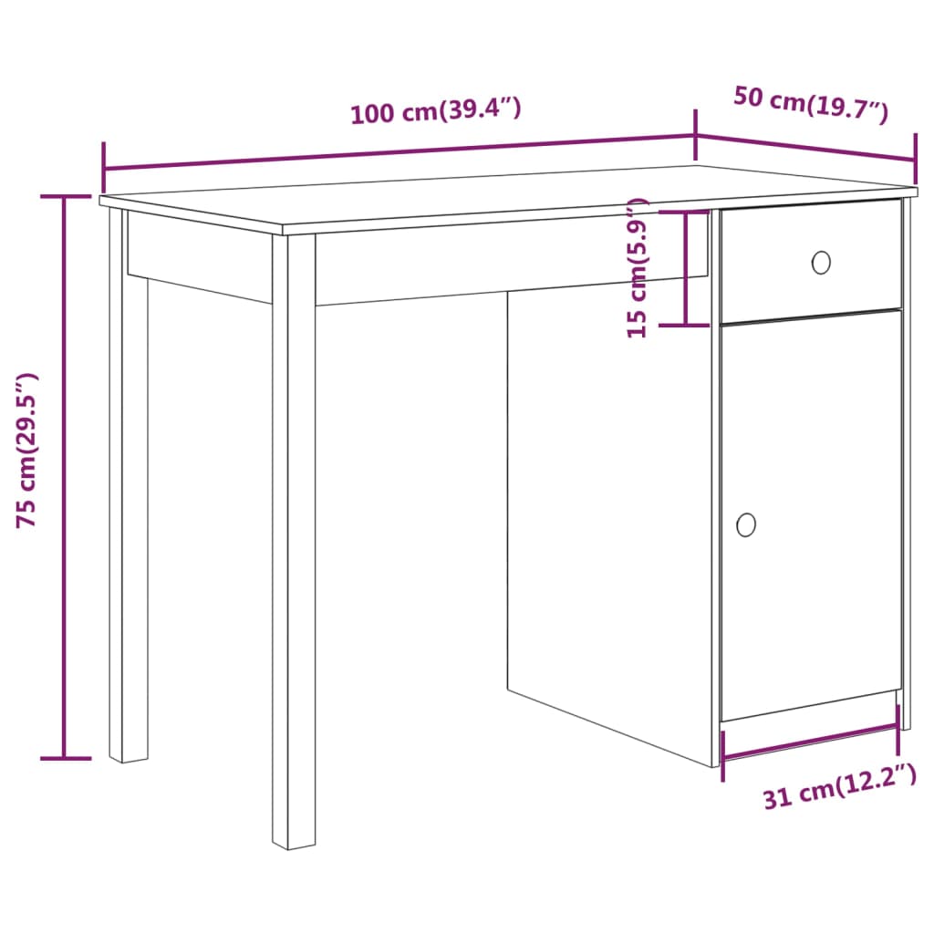 Bureau 100x50x75 cm massief grenenhout