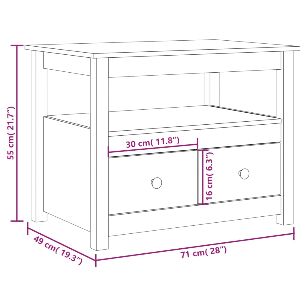 Table basse 71x49x55 cm en bois de pin massif