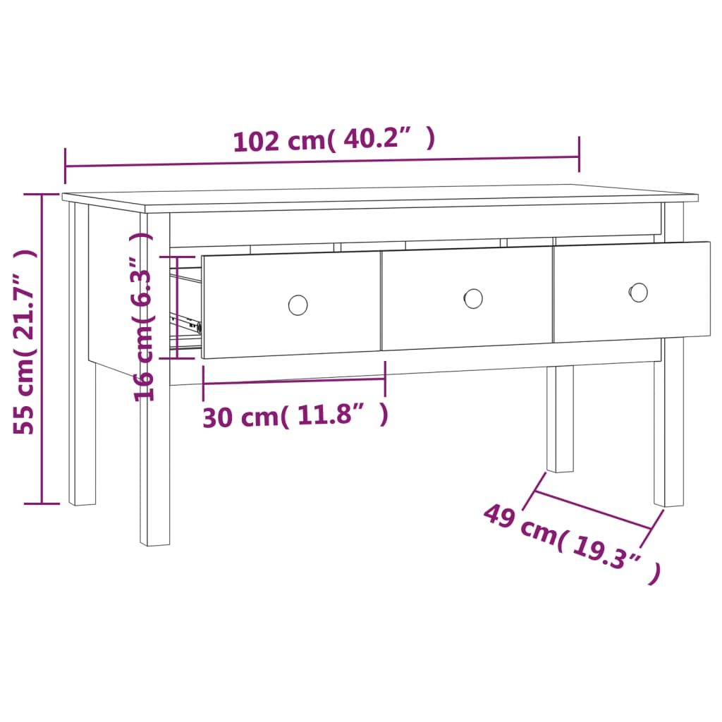 Salontafel 102x49x55 cm massief grenenhout