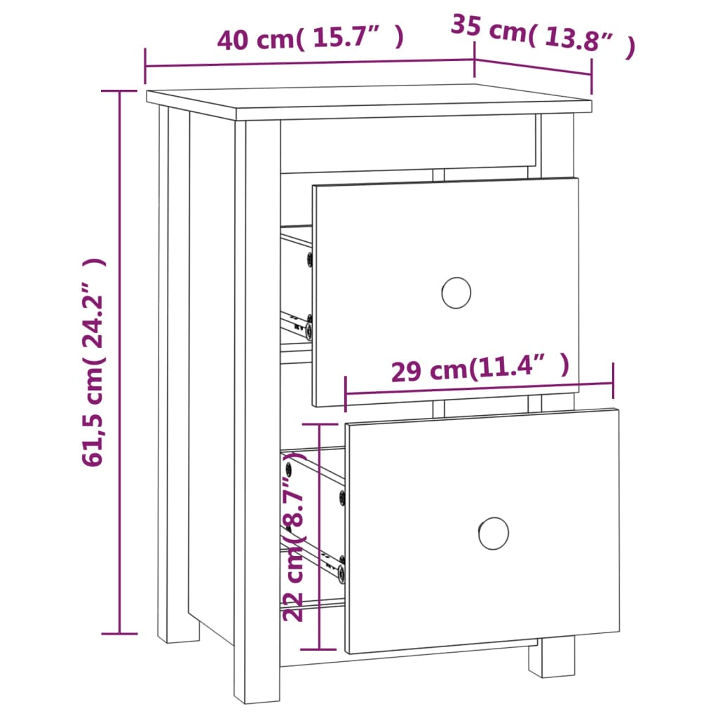 Nachtkastjes 2 st 40x35x61,5 cm massief grenenhout