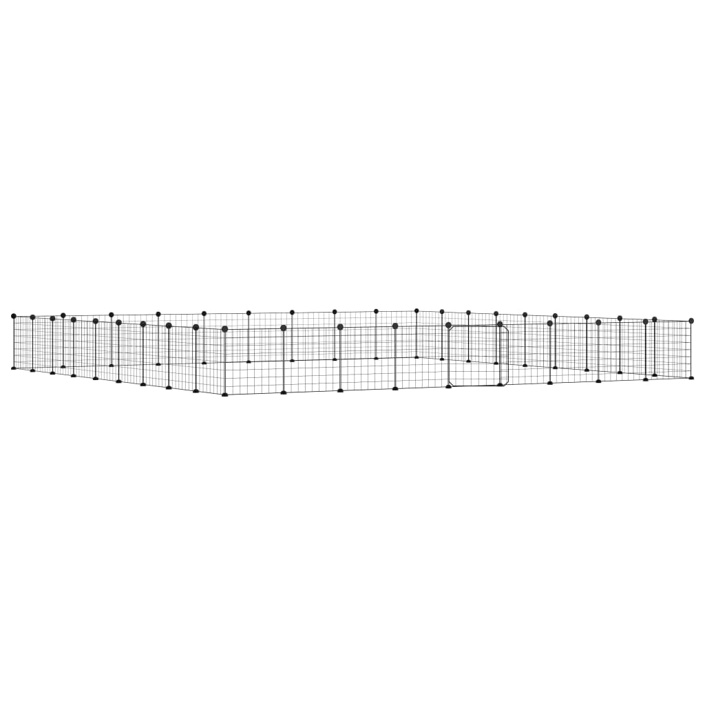 Huisdierenkooi met deur 60 panelen 35x35 cm staal zwart