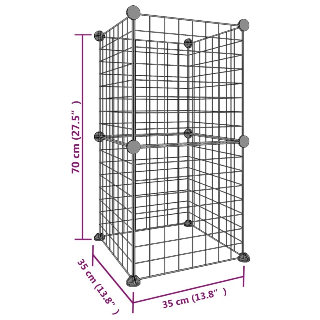 Cage pour animaux avec porte 28 panneaux 35x35 cm acier noir