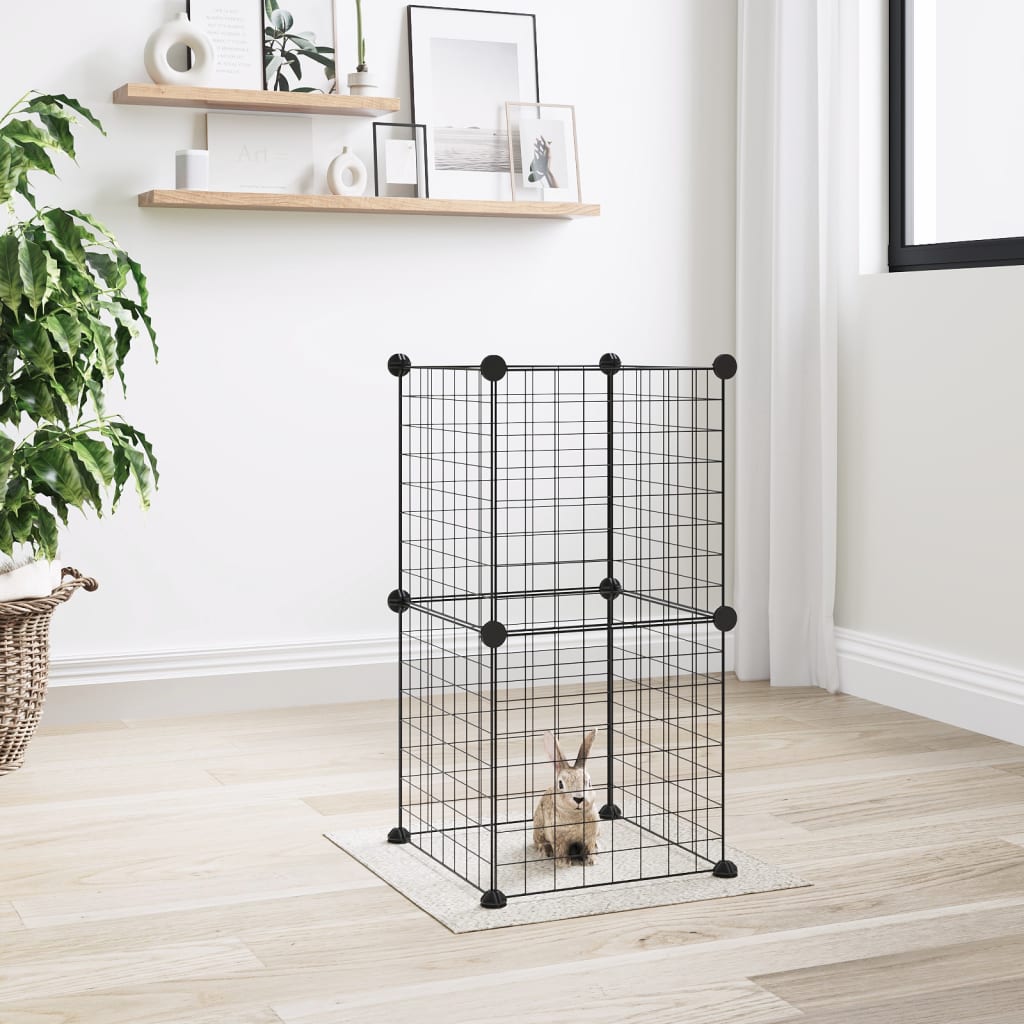 Cage pour animaux avec porte 28 panneaux 35x35 cm acier noir