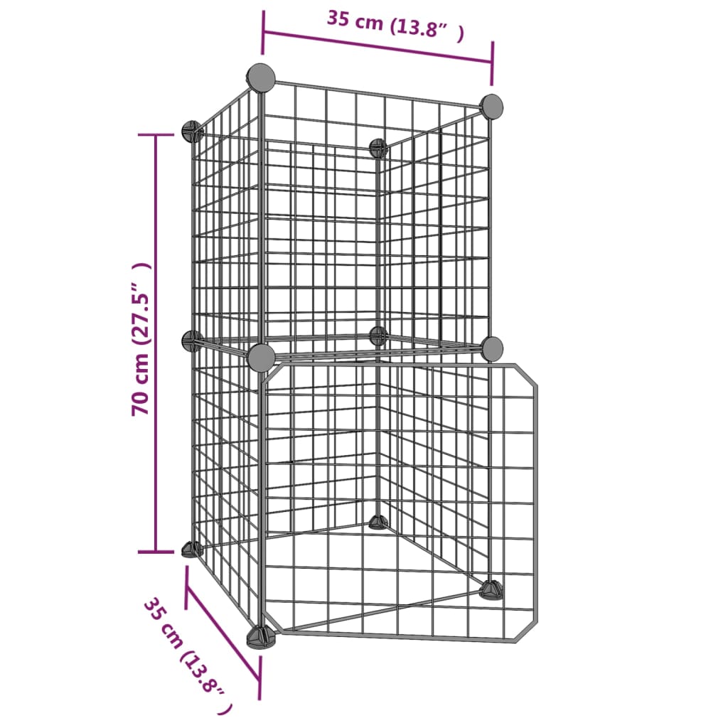 Cage pour animaux avec porte 28 panneaux 35x35 cm acier noir