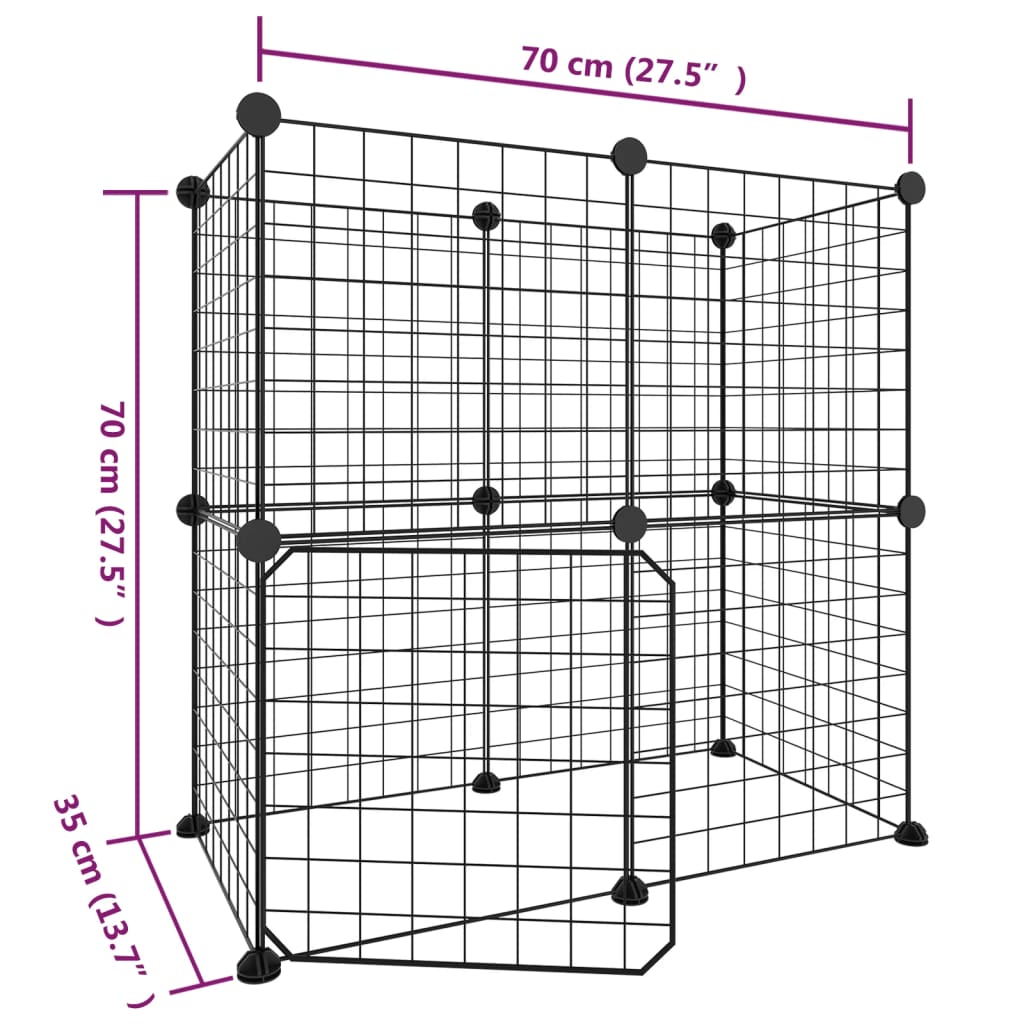 Cage pour animaux avec porte 28 panneaux 35x35 cm acier noir