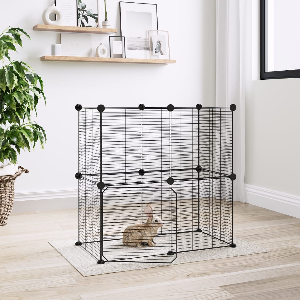 Cage pour animaux avec porte 28 panneaux 35x35 cm acier noir