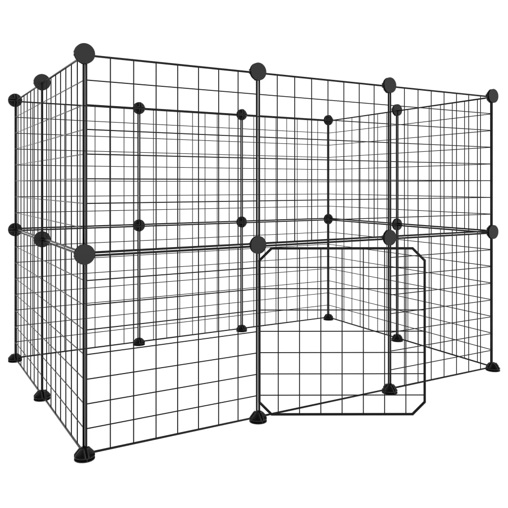 Cage pour animaux avec porte 28 panneaux 35x35 cm acier noir