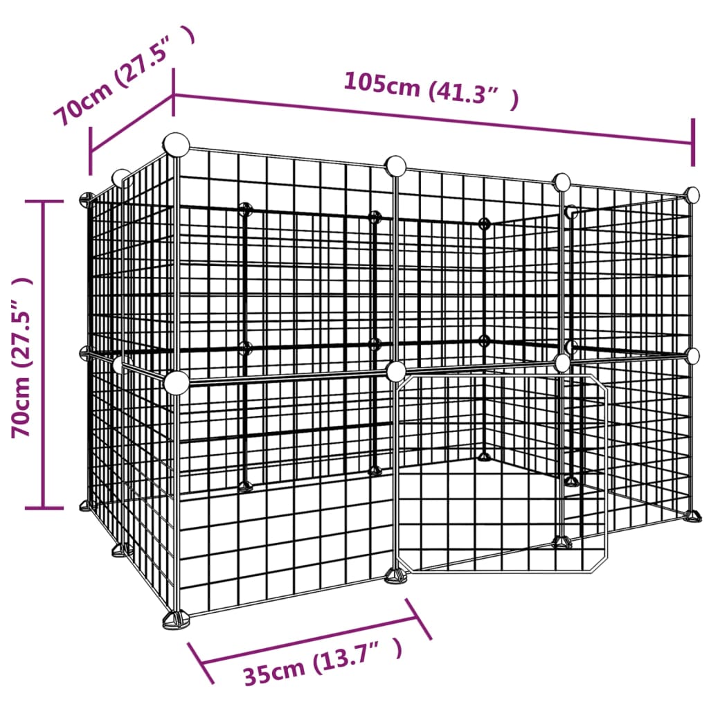 Cage pour animaux avec porte 28 panneaux 35x35 cm acier noir