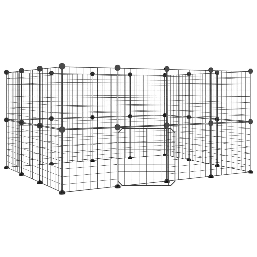 Cage pour animaux avec porte 28 panneaux 35x35 cm acier noir