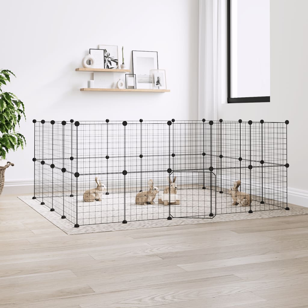 Cage pour animaux avec porte 28 panneaux 35x35 cm acier noir