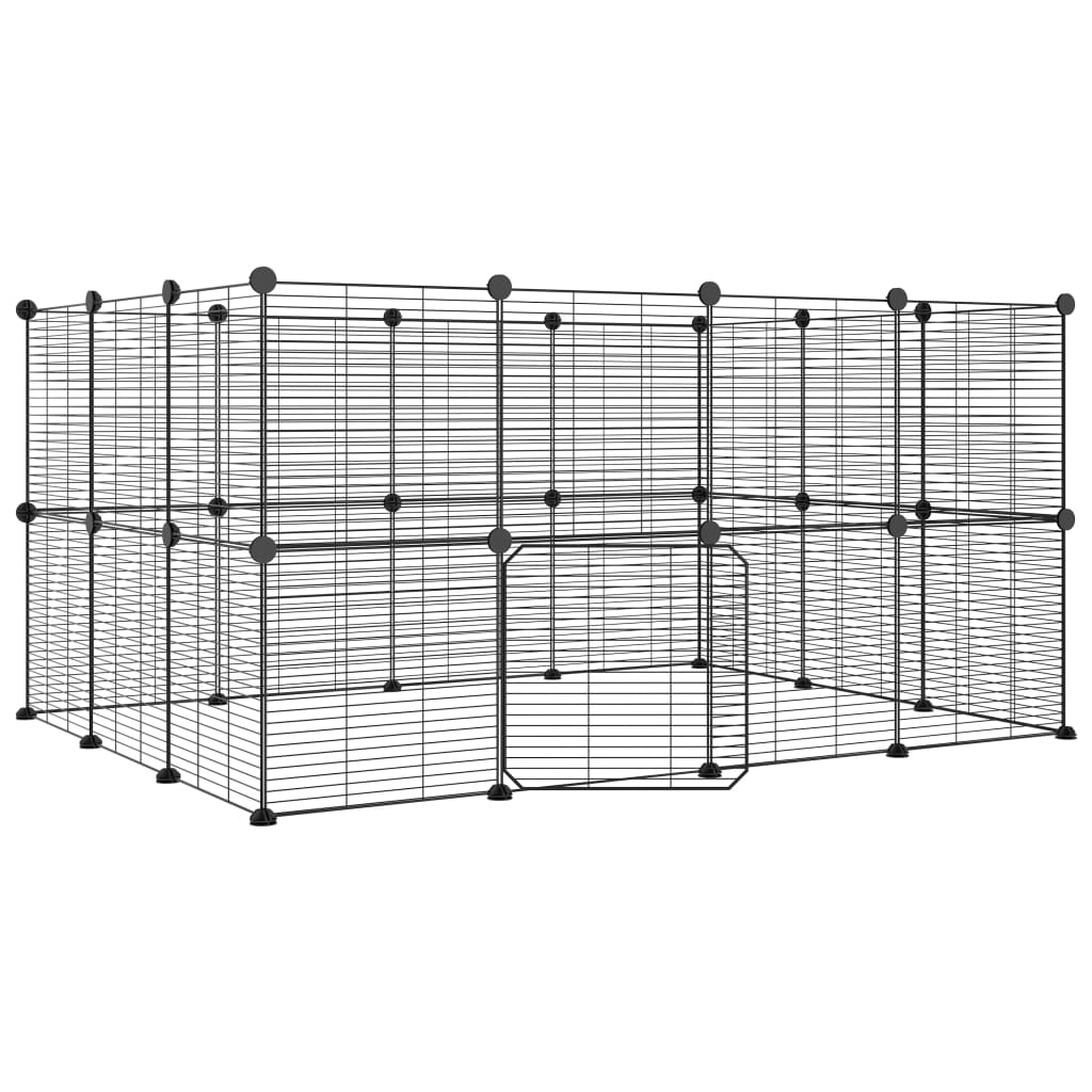 Cage pour animaux avec porte 28 panneaux 35x35 cm acier noir