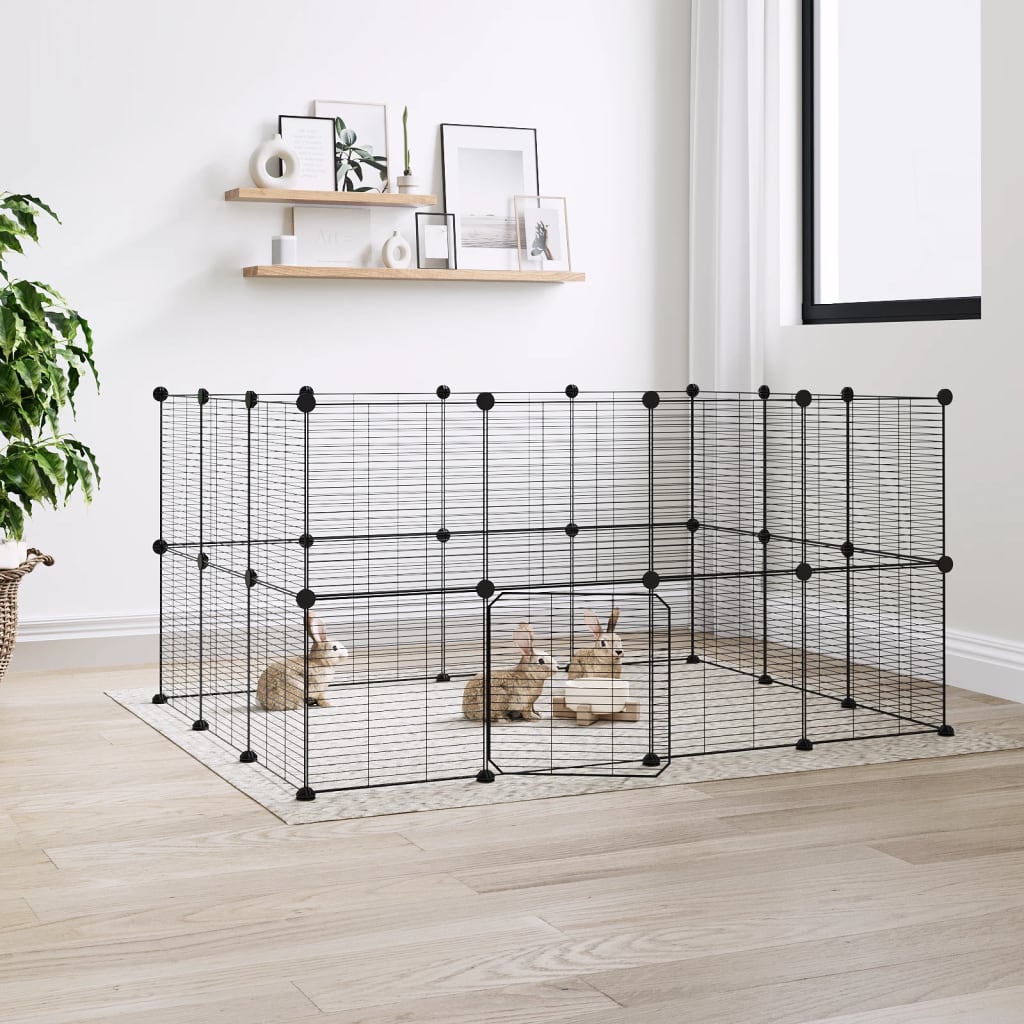 Cage pour animaux avec porte 28 panneaux 35x35 cm acier noir