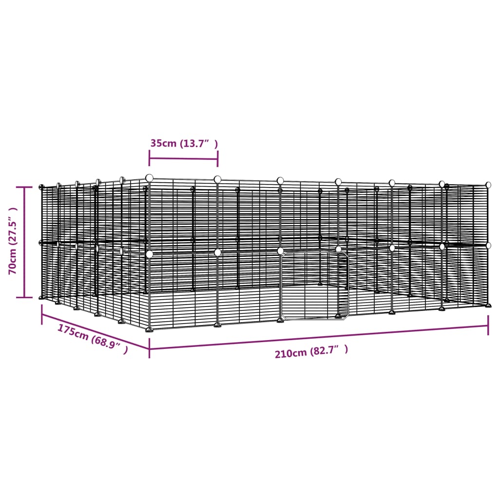 Cage pour animaux avec porte 28 panneaux 35x35 cm acier noir