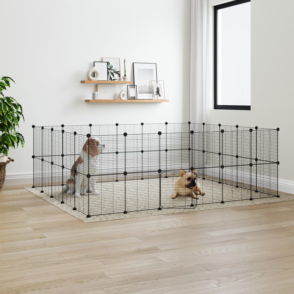 Cage pour animaux avec porte 28 panneaux 35x35 cm acier noir