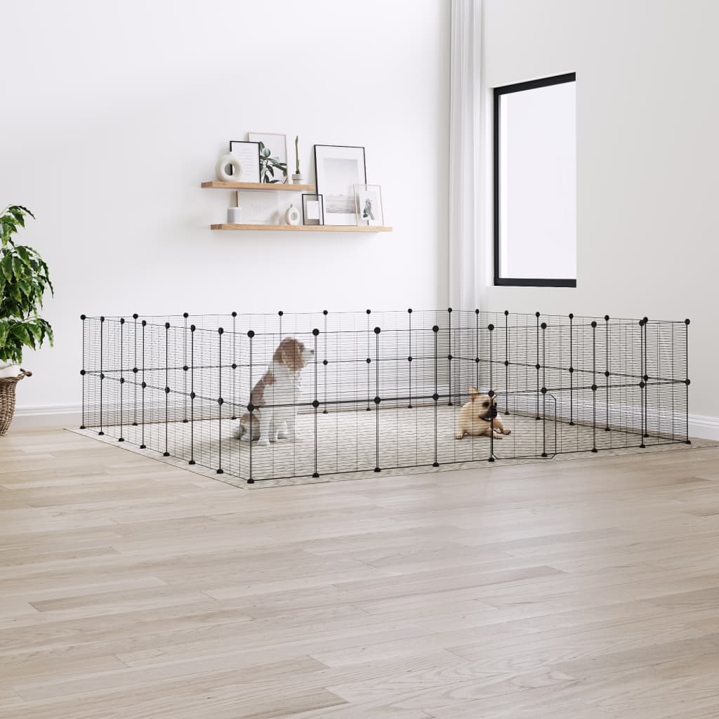 Cage pour animaux avec porte 28 panneaux 35x35 cm acier noir