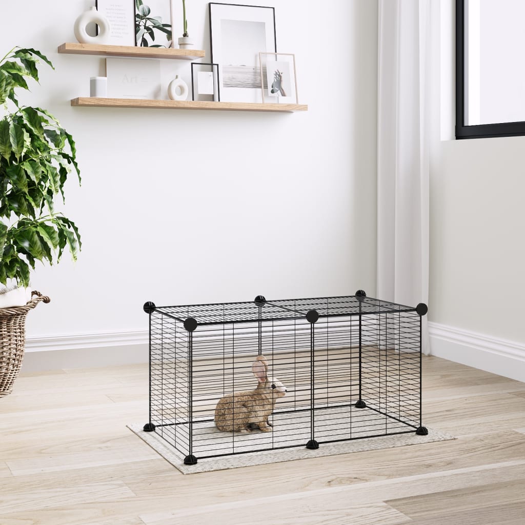 Cage pour animaux avec porte 28 panneaux 35x35 cm acier noir